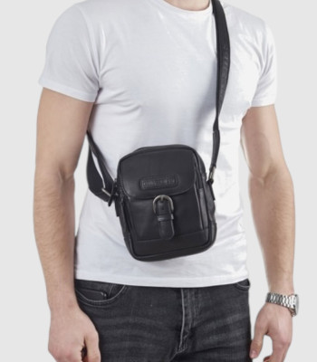 Небольшая сумка через плечо HILL BURRY HT-05HB Crazy Horse Black
