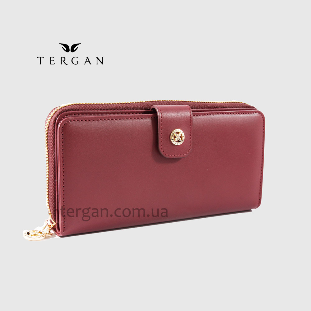 Кошелек на молнии кожаный TERGAN 5789  BORDO ANALIN Бордовый