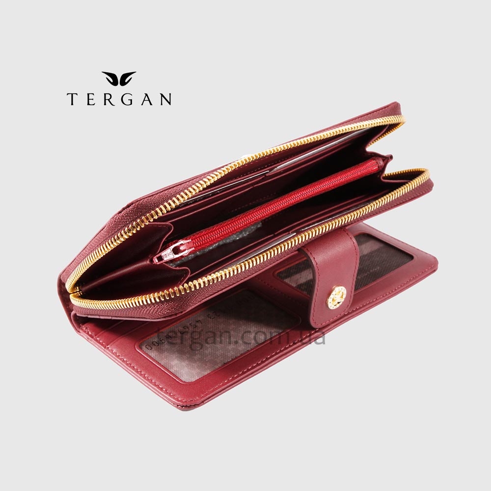 Кошелек на молнии кожаный TERGAN 5789  BORDO ANALIN Бордовый