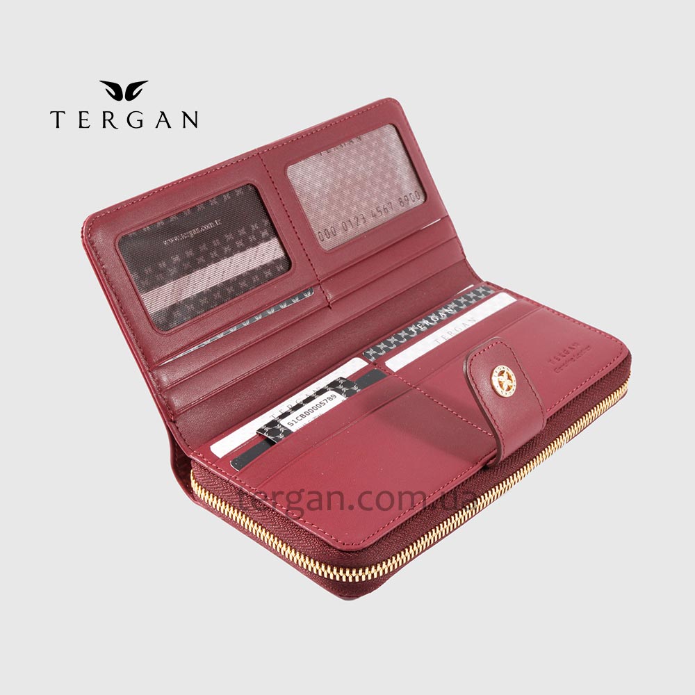 Кошелек на молнии кожаный TERGAN 5789  BORDO ANALIN Бордовый