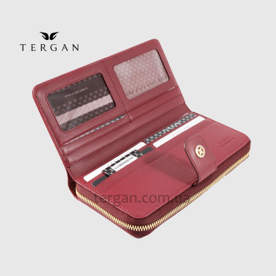 Кошелек на молнии кожаный TERGAN 5789  BORDO ANALIN Бордовый