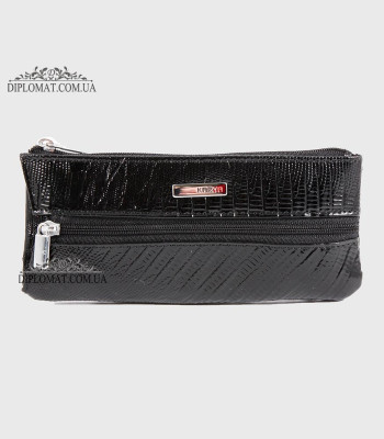 Ключница KARYA 052  с двумя отделами на молнии из натуральной кожи 073 Black Lack