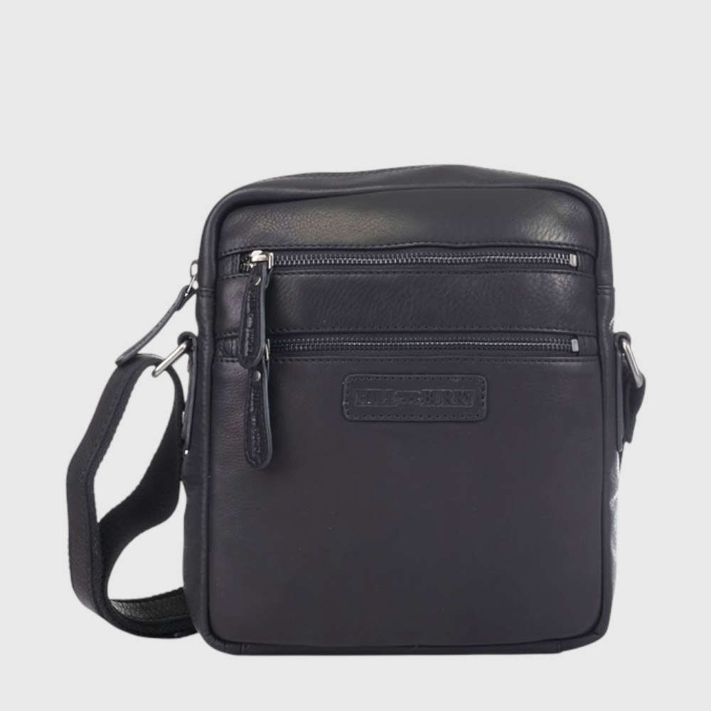 Сумка мужская через плечо HILL BURRY 7030HB среднего размера Crazy Horse Black