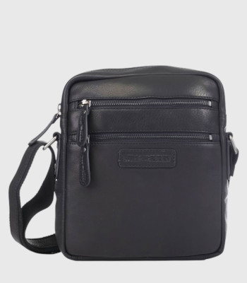 Сумка мужская через плечо HILL BURRY 7030HB среднего размера Crazy Horse Black