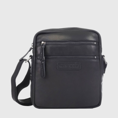 Сумка мужская через плечо HILL BURRY 7030HB среднего размера Crazy Horse Black