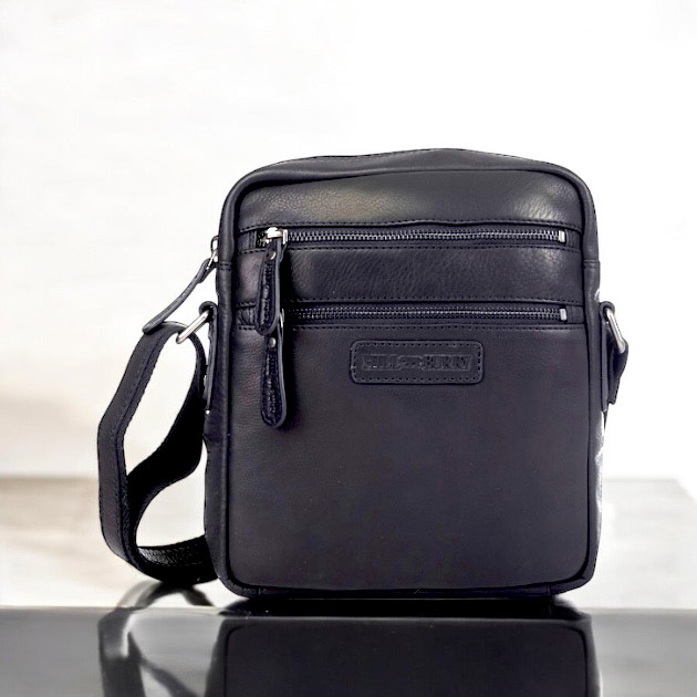 Сумка мужская через плечо HILL BURRY 7030HB среднего размера Crazy Horse Black
