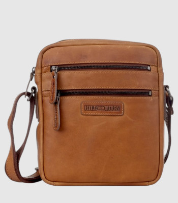 Сумка мужская через плечо HILL BURRY 7030HB среднего размера Crazy Horse L.Brown