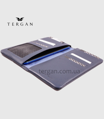 Портмоне для документов и денег TERGAN 1630 Кожаное С отделением для телефона LACIVERT  NAPPA Темно синий