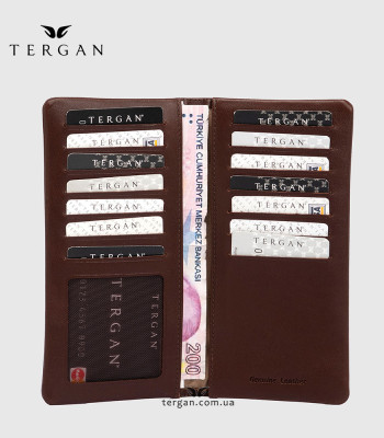 Портмоне для документов и денег TERGAN 1630 Кожаное С отделением для телефона KAHVE NAPPA Коричневый
