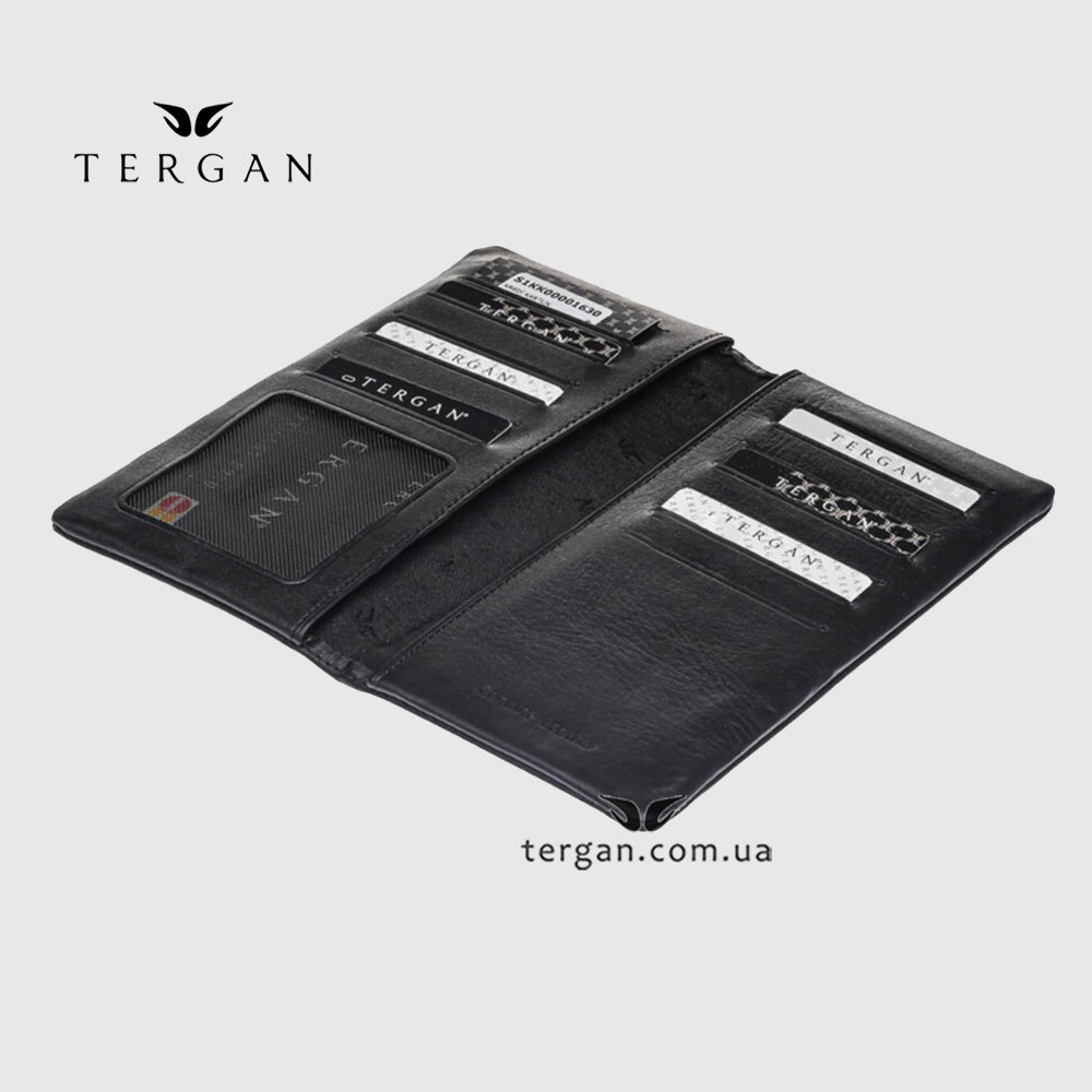 Портмоне для документов и денег TERGAN 1630 Кожаное С отделением для телефона  SIYAH NAPPA Черный