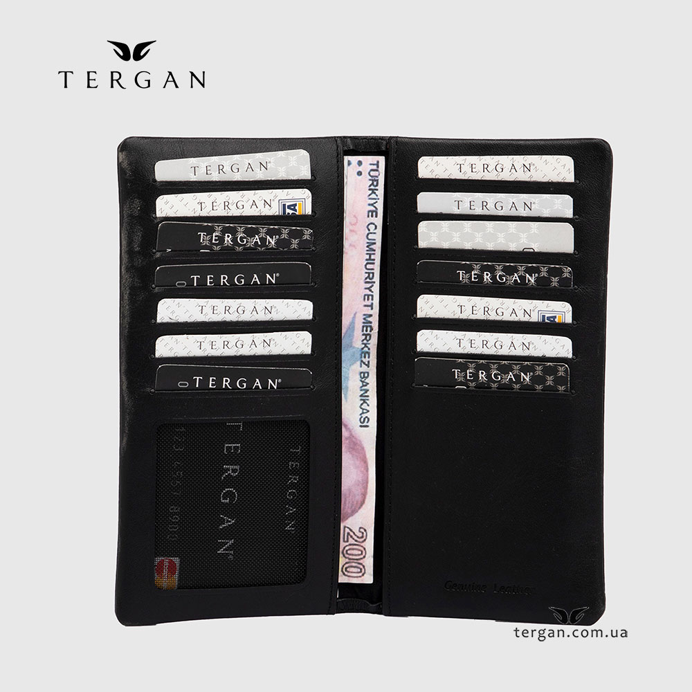 Портмоне для документов и денег TERGAN 1630 Кожаное С отделением для телефона  SIYAH NAPPA Черный