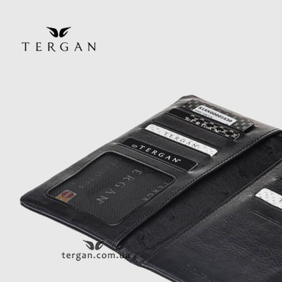 Портмоне для документов и денег TERGAN 1630 Кожаное С отделением для телефона  SIYAH NAPPA Черный
