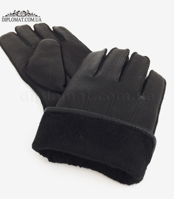 Перчатки мужские TS три строчки Кожа оленя Подкладка шерст Цвет Черный DEER BLACK Размер 11