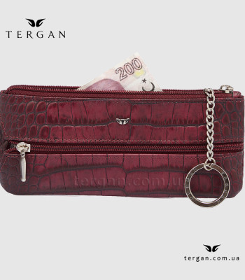 Ключница TERGAN 0157 Кожаная на молнии с двумя отделениями для ключей среднегоо размера BORDO CROCO Черный
