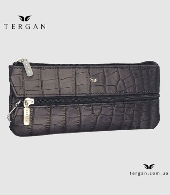 Ключница TERGAN 0157 Кожаная на молнии с двумя отделениями для ключей среднегоо размера SIYAH CROCO Черный
