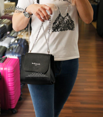 Сумка Женская EMANUELA FERRETTI 01069 Кросс боди Кожаная BLACK crystal