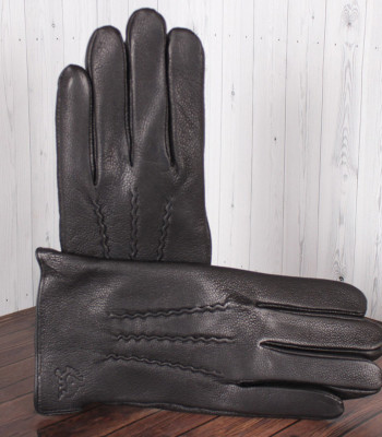 Перчатки мужские DE ESSE LM235-1 с кожи оленя, с тремя строчками, черные DEER BLACK Размеры 10-12