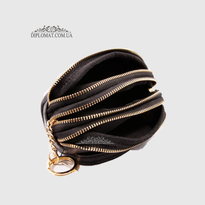 Косметичка-Ключница EMANUELA FERRETTI 0026 Кожаная Маленькая на 3 отделения на металлической молнии  BLACK floater Черный