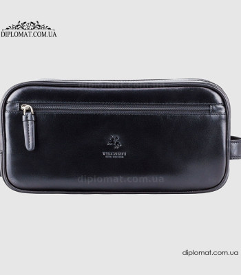 Мужская барсетка кожаная клатч - несессер VISCONTI MZ100 IT кожаная 25х10х12 см Black
