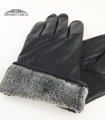 Перчатки мужские кожаные с махровым утеплителем KALINA M20-62-2 Черные LAMB BLACK Размеры  10,5-12,5