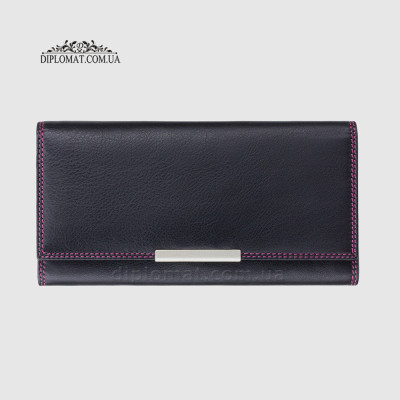 Кошелек женский кожаный VISCONTI R11 Paloma c RFID  Black Berry Черный Сереневый