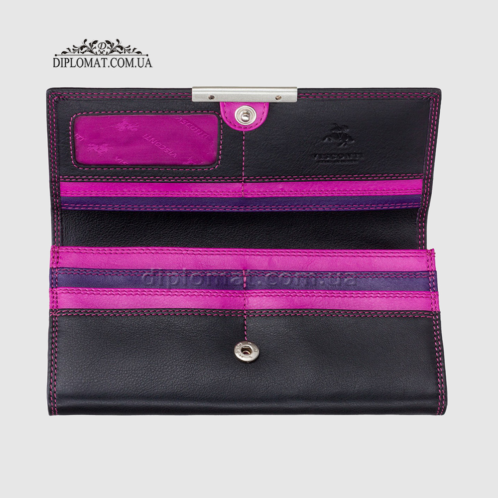 Кошелек женский кожаный VISCONTI R11 Paloma c RFID  Black Berry Черный Сереневый