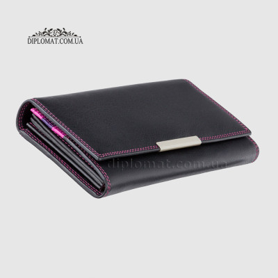 Кошелек женский кожаный VISCONTI R11 Paloma c RFID  Black Berry Черный Сереневый