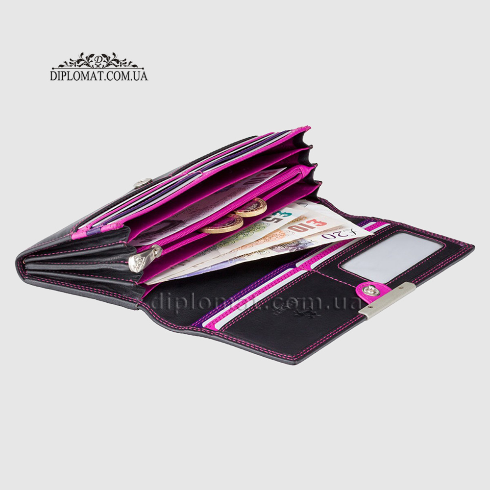 Кошелек женский кожаный VISCONTI R11 Paloma c RFID  Black Berry Черный Сереневый