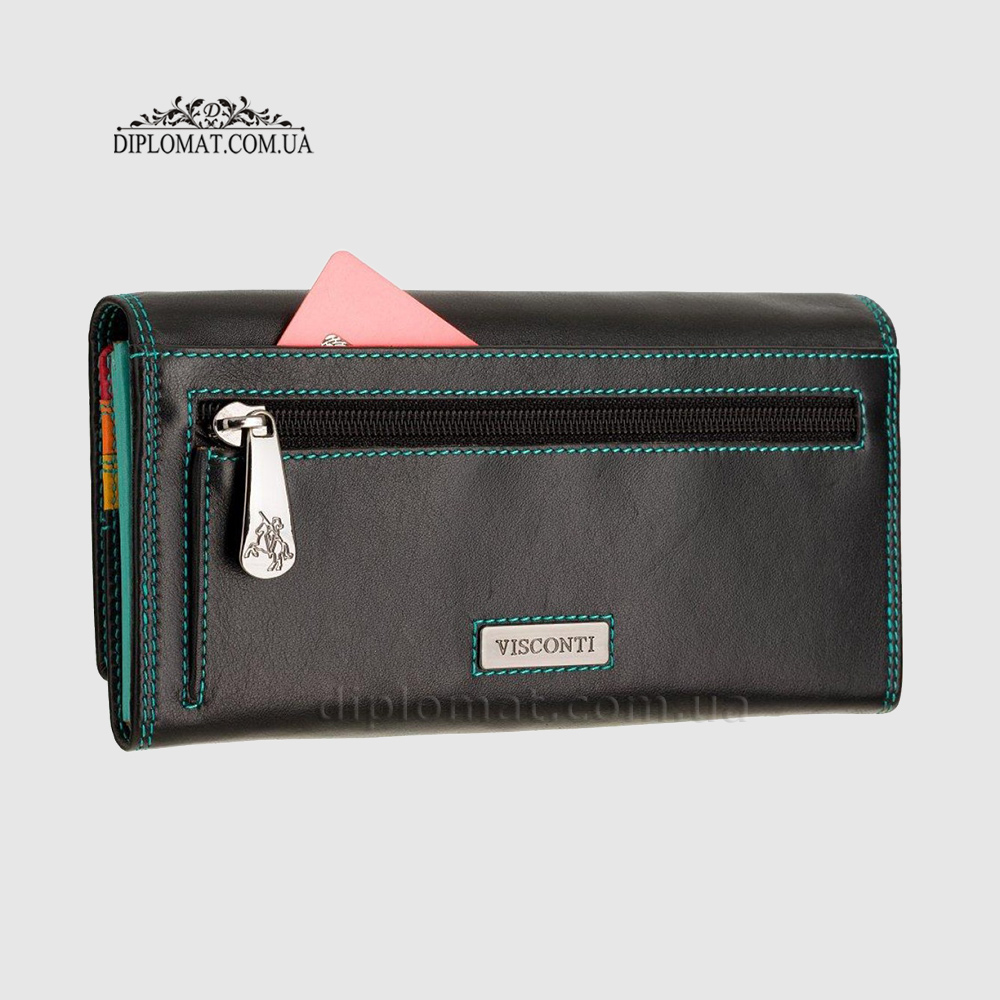 Кошелек женский кожаный VISCONTI R11 Paloma c RFID  Black/Rhumba Черный Мультиколор