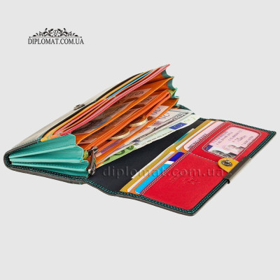 Кошелек женский кожаный VISCONTI R11 Paloma c RFID  Black/Rhumba Черный Мультиколор