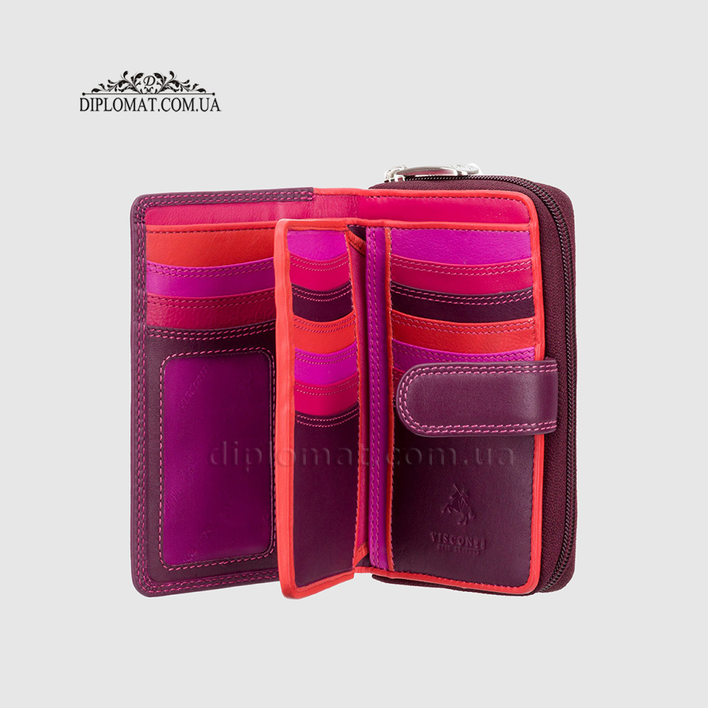 Кошелек кожаный женский VISCONTI R13 Carmelo c RFID  Plum Multi
