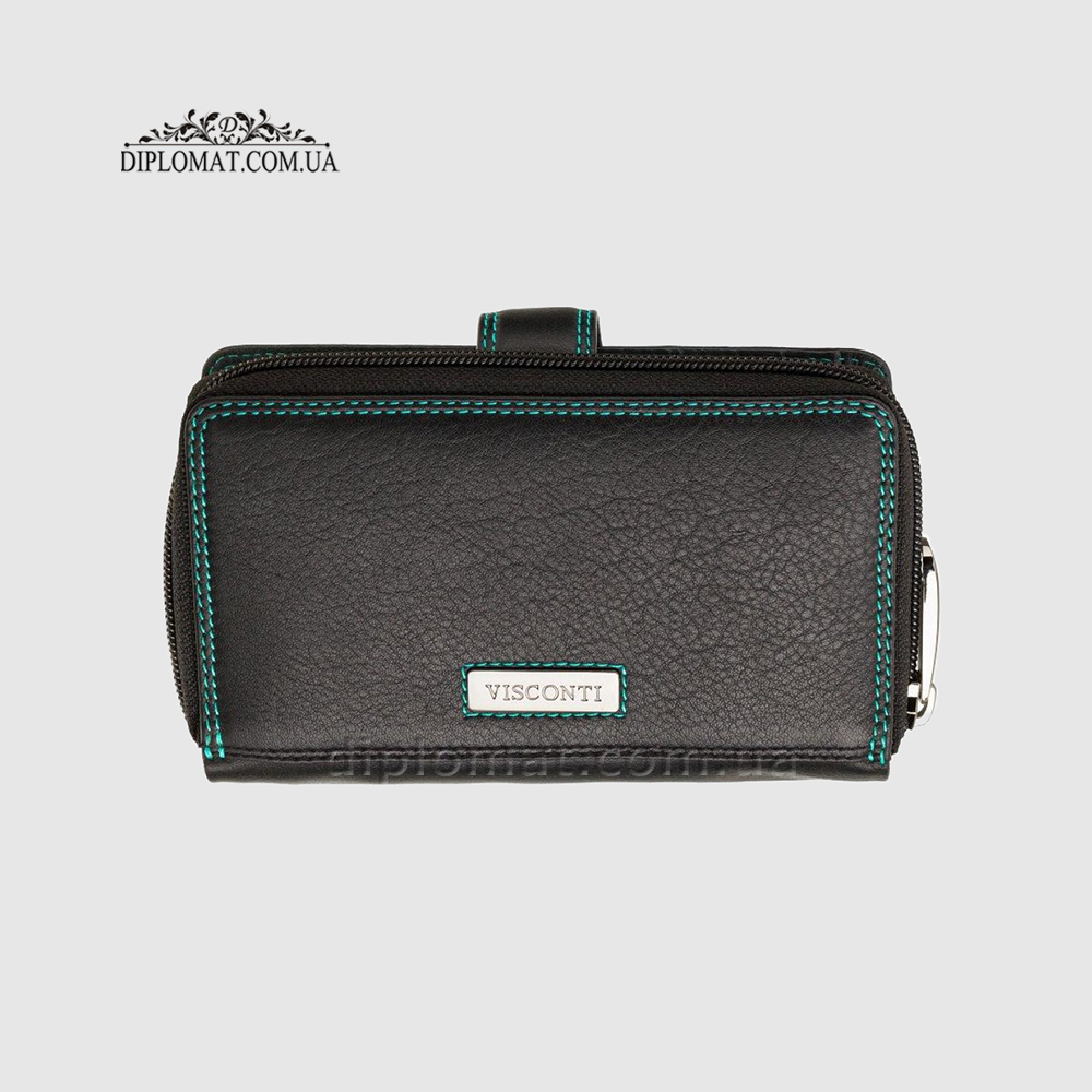 Кошелек кожаный женский VISCONTI R13 Carmelo c RFID  Black/Rhumba Черный