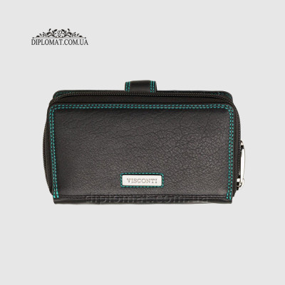 Кошелек кожаный женский VISCONTI R13 Carmelo c RFID  Black/Rhumba Черный