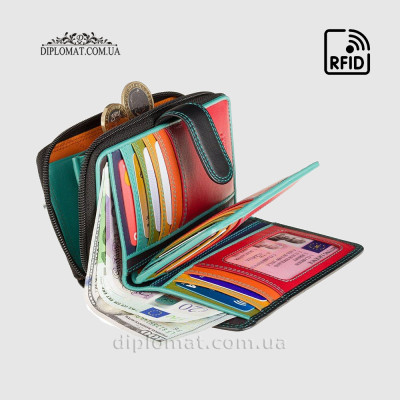 Кошелек кожаный женский VISCONTI R13 Carmelo c RFID  Black/Rhumba Черный
