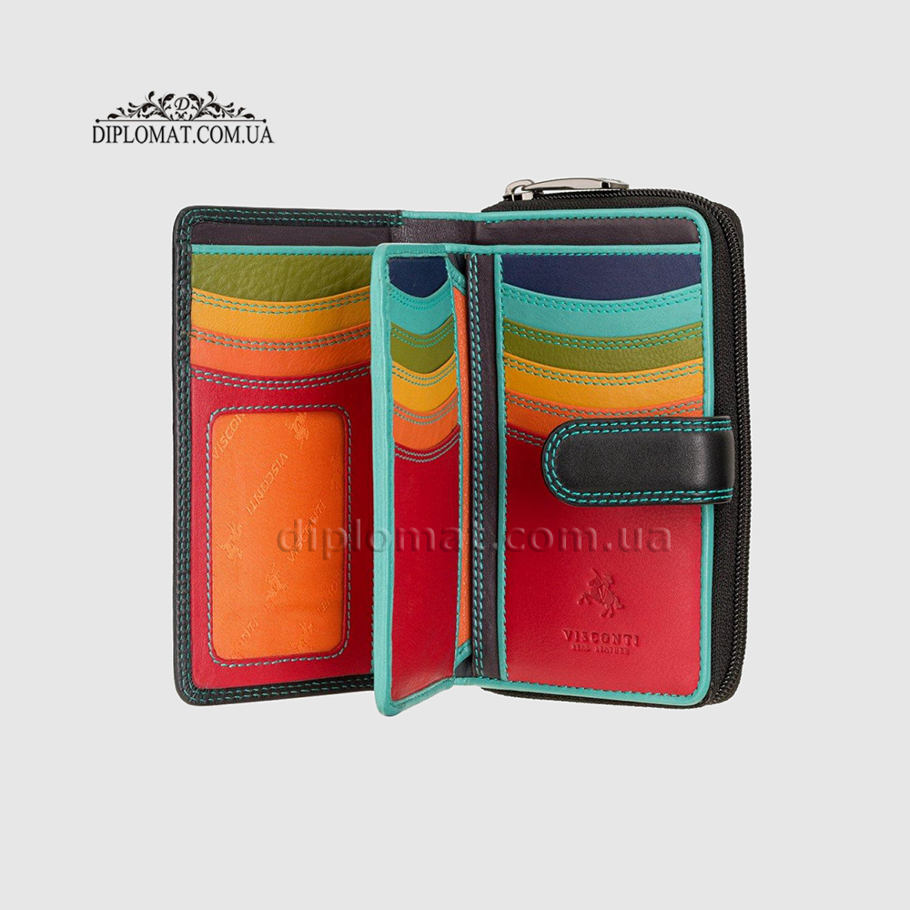 Кошелек кожаный женский VISCONTI R13 Carmelo c RFID  Black/Rhumba Черный