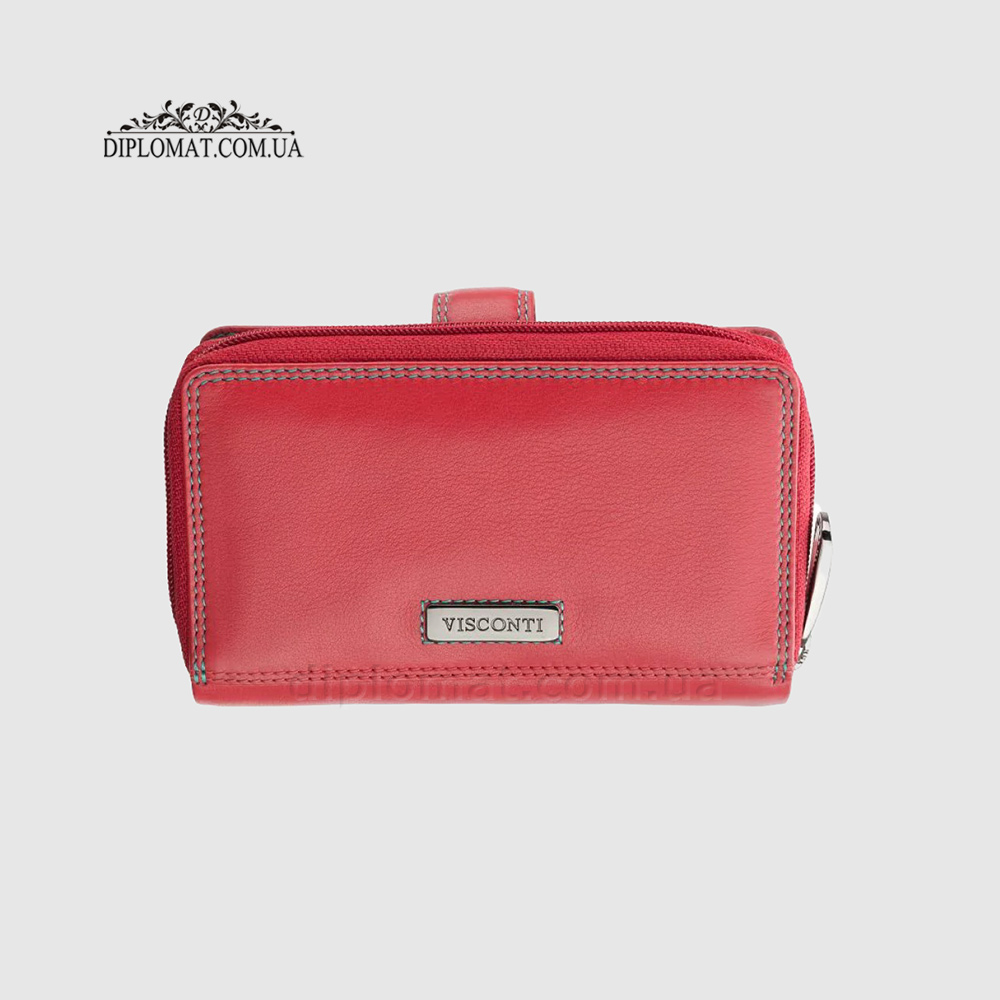 Кошелек кожаный женский VISCONTI R13 Carmelo c RFID  Red/Rhumba Краный