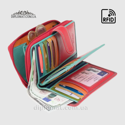 Кошелек кожаный женский VISCONTI R13 Carmelo c RFID  Red/Rhumba Краный