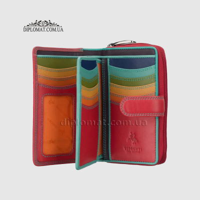 Кошелек кожаный женский VISCONTI R13 Carmelo c RFID  Red/Rhumba Краный