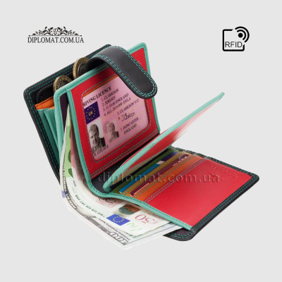Кошелек женский кожаный VISCONTI RB40 Bali c RFID    Black/Rhumba Черный Мультиколор