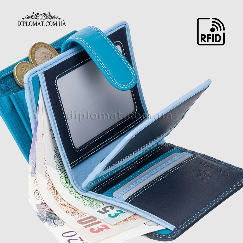 Кошелек женский кожаный VISCONTI RB40 Bali c RFID    Blue Multi  Голубой Мультиколор