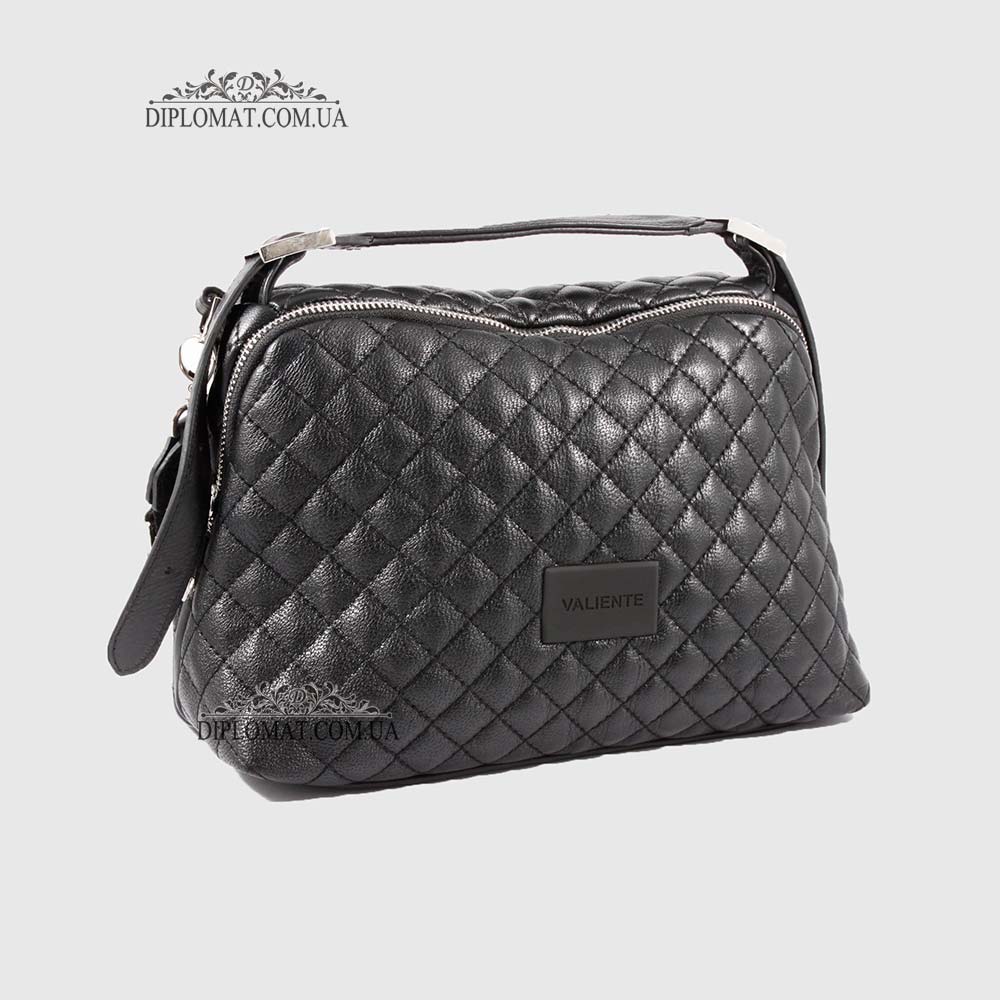 Сумка Женская Кожаная VALIENTE 1092 Средняя Отделение на металлической молнии Shantal Black PRADA Black Черный
