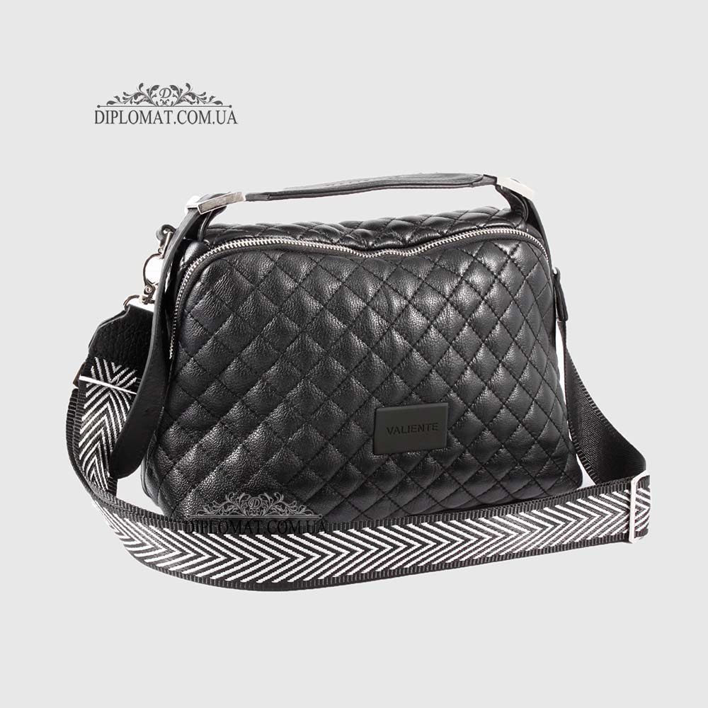 Сумка Женская Кожаная VALIENTE 1092 Средняя Отделение на металлической молнии Shantal Black PRADA Black Черный
