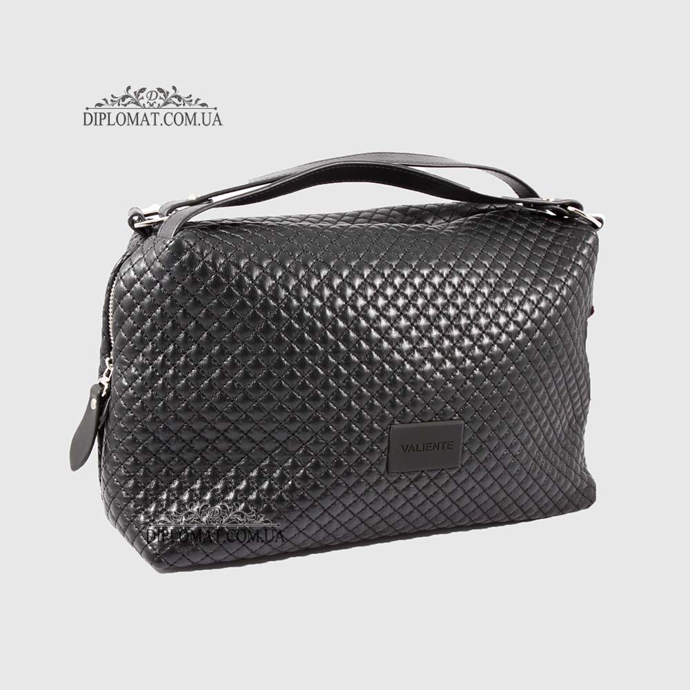Сумка Женская Кожаная VALIENTE 892 Средняя Отделение на металлической молнии Shantal Black PRADA Black Черный