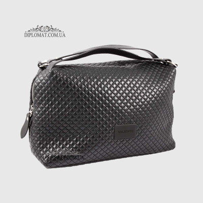 Сумка Женская Кожаная VALIENTE 892 Средняя Отделение на металлической молнии Shantal Black PRADA Black Черный