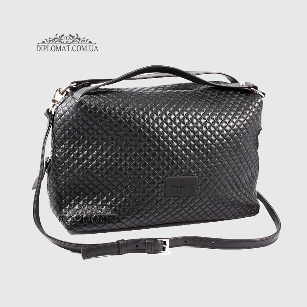 Сумка Женская Кожаная VALIENTE 892 Средняя Отделение на металлической молнии Shantal Black PRADA Black Черный