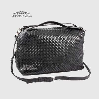 Сумка Женская Кожаная VALIENTE 892 Средняя Отделение на металлической молнии Shantal Black PRADA Black Черный