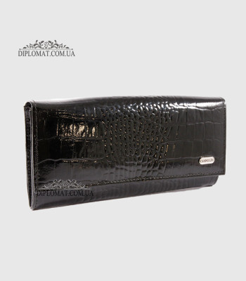 Кошелек женский CANPELLINI 2030 Кожаный Под прямую Купюру4 BLACK LAK CROCO Черный лак