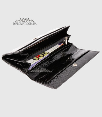 Кошелек женский CANPELLINI 2030 Кожаный Под прямую Купюру4 BLACK LAK CROCO Черный лак