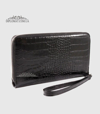 Клатч мужской CANPELLINI 750 Кожаный На молнии2 BLACK CROCO Черный