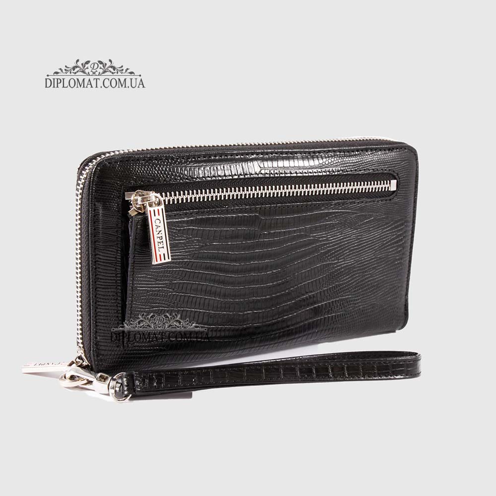 Клатч мужской CANPELLINI 750 Кожаный На молнии 8 BLACK REPTILE Черный  Черный